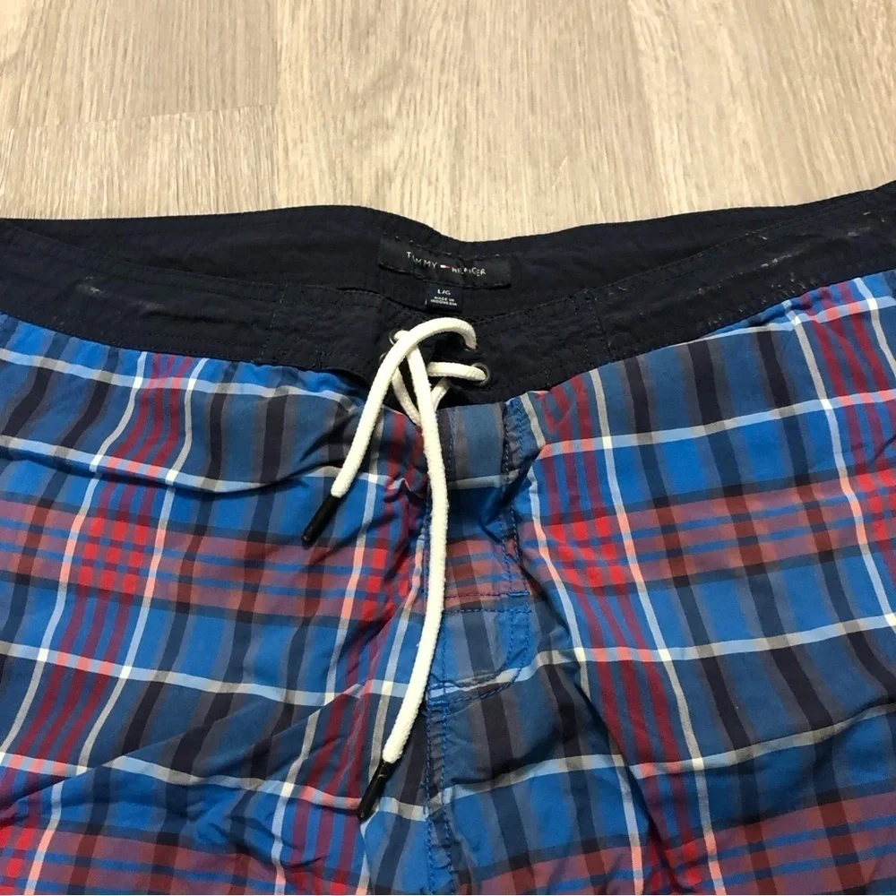 Tommy Hilfiger‎ Blue Red Plaid Men's Bathing Suit Large